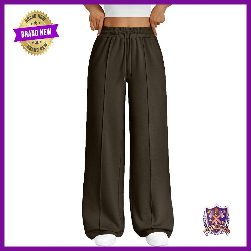 Wide Leg Sweatpants Barrel Fit Polyester Cotton Drawstring Pockets - Picture 1 of 7